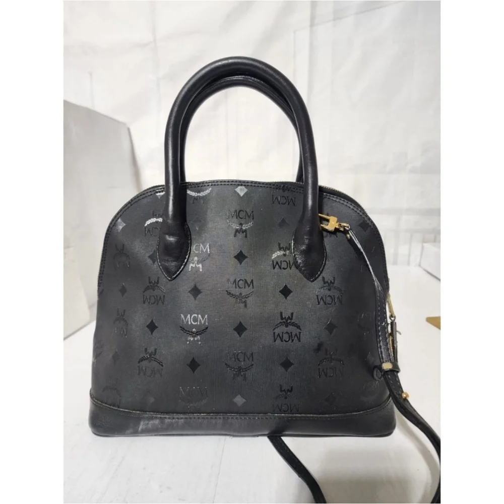 Authentic MCM Visestos Nylon Dome Satchel Bag Black